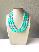 Load image into Gallery viewer, Mint Green Statement Necklace, Chunky Jewelry Big Beaded Triple Strand Necklace, light green Necklace, mint Jewelry Set, mint Beaded necklac