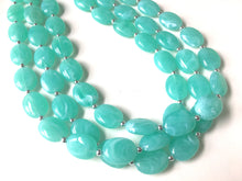 Load image into Gallery viewer, Mint Green Statement Necklace, Chunky Jewelry Big Beaded Triple Strand Necklace, light green Necklace, mint Jewelry Set, mint Beaded necklac