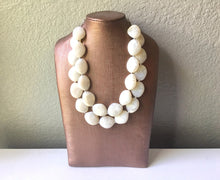 Load image into Gallery viewer, Cream Chunky Statement Necklace, Big beaded jewelry, Double Strand Statement Necklace, Bib necklace, cream bridesmaid wedding, praline