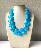 Load image into Gallery viewer, Caribbean Blue Chunky Statement Necklace, Big beaded jewelry, Double Strand Statement, necklace, blue bridesmaid wedding, praline blue