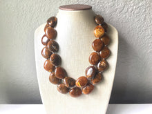 Load image into Gallery viewer, Hot Chocolate Brown Chunky Statement Necklace, Big beaded jewelry, Double Strand Statement Necklace, Bib brown bridesmaid wedding praline