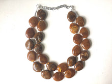Load image into Gallery viewer, Hot Chocolate Brown Chunky Statement Necklace, Big beaded jewelry, Double Strand Statement Necklace, Bib brown bridesmaid wedding praline