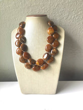 Load image into Gallery viewer, Hot cocoa Brown Chunky Statement Necklace, Big beaded jewelry, Double Strand Statement Necklace, Bib brown bridesmaid wedding praline