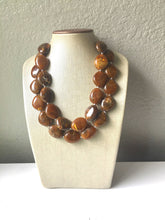 Load image into Gallery viewer, Hot Chocolate Brown Chunky Statement Necklace, Big beaded jewelry, Double Strand Statement Necklace, Bib brown bridesmaid wedding praline
