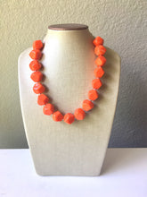 Load image into Gallery viewer, Bright Orange Chunky Statement Necklace, Big beaded jewelry, Single Strand Statement Necklace, Bib necklace, orange bridesmaid wedding silve