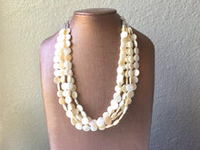 Load image into Gallery viewer, Cream Statement Necklace, Extra chunky multi-strand jewelry, Geometric Beaded Jewelry, off white bib necklace, shell necklace