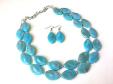 Load image into Gallery viewer, Seafoam Statement Necklace & Earrings, Chunky Beaded Necklace, green Jewelry, teal blue Jewelry, green earrings  Necklace, mint jewelry