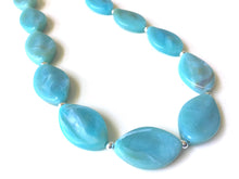 Load image into Gallery viewer, Seafoam Skinny Necklace & Earrings, Chunky Beaded Necklace, oval green Jewelry, teal blue Jewelry, green earrings Necklace, mint jewelry