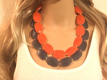 Load image into Gallery viewer, Orange & Gray Statement Necklace, Big Bead necklace, chunky orange necklace, fall wedding orange jewelry, gray necklace, bridesmaid necklace