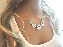 Load image into Gallery viewer, SALE! Rhinestone Statement Necklace with major BLING, clear and silver chunky necklace, statement jewelry, gemstone necklace, faux diamond