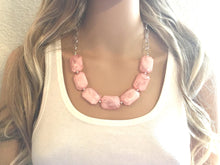 Load image into Gallery viewer, Peach Statement Necklace & earring set, pink jewelry, Your Choice of GOLD or SILVER, peach bib chunky necklace, light pink round necklace