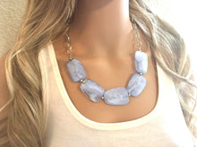 Load image into Gallery viewer, Periwinkle Statement Necklace & Earrings, purple jewelry, Your Choice of GOLD or SILVER, blue bib chunky necklace, lavender necklace purple