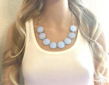 Load image into Gallery viewer, Periwinkle Statement Necklace & Earrings, purple jewelry, Your Choice of GOLD or SILVER, blue bib chunky necklace, lavender necklace purple