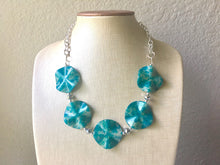 Load image into Gallery viewer, Turquoise Gray Beaded Jewelry, Chunky Single Strand Necklace, Blue Jewelry, big bead necklace, Geometric Silver Necklace, turquoise jewelry