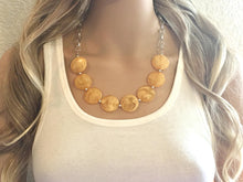 Load image into Gallery viewer, Marigold Statement Necklace & earring set, yellow orange jewelry, Your Choice of GOLD or SILVER, orange bib chunky necklace, dark yellow