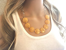 Load image into Gallery viewer, Marigold Statement Necklace & earring set, yellow orange jewelry, Your Choice of GOLD or SILVER, orange bib chunky necklace, dark yellow