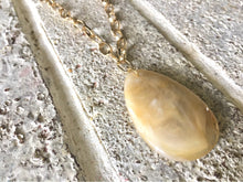 Load image into Gallery viewer, Toffee Brown Pendant Necklace, Your Choice Gold OR Silver Chain, Your choice of length, Long acrylic teardrop jewelry, cream brown necklace