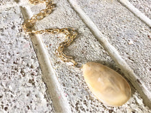 Load image into Gallery viewer, Toffee Brown Pendant Necklace, Your Choice Gold OR Silver Chain, Your choice of length, Long acrylic teardrop jewelry, cream brown necklace