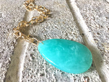 Load image into Gallery viewer, Mint Green Pendant Necklace, Your Choice Gold OR Silver Chain, Your choice of length, Long acrylic teardrop jewelry, green necklace jewelry