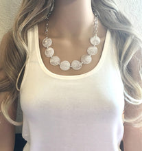 Load image into Gallery viewer, White Statement Necklace & Earring Set, white jewelry, Your Choice of GOLD or SILVER, creamy white bib chunky necklace, cream necklace