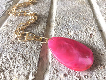 Load image into Gallery viewer, Dark Pink Pendant Necklace Earrings Bracelet, Your Choice Gold OR Silver Chain, You choose length, Long jewelry, hot pink necklace jewelry