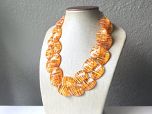Load image into Gallery viewer, Orange White Statement Jewelry Set, big Beaded Chunky necklace bracelet earrings, multi Strand wedding, orange bridesmaid necklace