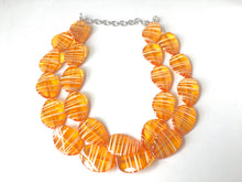 Load image into Gallery viewer, Orange White Statement Jewelry Set, big Beaded Chunky necklace bracelet earrings, multi Strand wedding, orange bridesmaid necklace