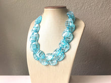 Load image into Gallery viewer, Ice Blue White Statement Jewelry Set, big Beaded Chunky necklace bracelet earrings, Double Strand wedding, bridesmaid necklace, blue earring