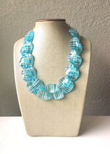 Load image into Gallery viewer, Ice Blue White Statement Jewelry Set, big Beaded Chunky necklace bracelet earrings, Double Strand wedding, bridesmaid necklace, blue earring
