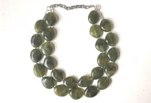 Load image into Gallery viewer, Army Green Chunky Statement Necklace, Big beaded jewelry, Double Strand Statement Necklace, Bib green bridesmaid wedding praline