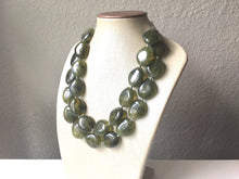 Load image into Gallery viewer, Army Green Chunky Statement Necklace, Big beaded jewelry, Double Strand Statement Necklace, Bib green bridesmaid wedding praline