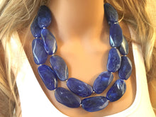 Load image into Gallery viewer, Big Bead Dark Blue Necklace - Double Strand Statement Jewelry - Royal Navy Chunky bib bridesmaid or everyday bubble jewelry
