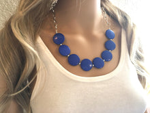 Load image into Gallery viewer, Royal Blue Statement Necklace & Earring set, blue jewelry, Your Choice of GOLD or SILVER, blue bib chunky necklace, dark blue necklace jewel