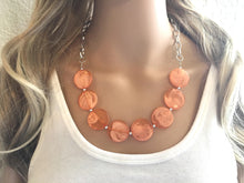 Load image into Gallery viewer, Orange Statement Necklace & earring set, orange jewelry, Your Choice GOLD or SILVER, orange bib chunky necklace, bright orange round necklac