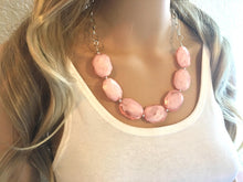 Load image into Gallery viewer, Peach Statement Necklace & earring set, pink jewelry, Your Choice of GOLD or SILVER, peach bib chunky necklace, light pink round necklace