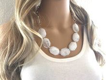 Load image into Gallery viewer, White Statement Necklace & Earring Set, white jewelry, Your Choice of GOLD or SILVER, creamy white bib chunky necklace, cream necklace