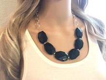 Load image into Gallery viewer, Black Statement Necklace & Earrings, black jewelry, Your Choice GOLD or SILVER, black bib chunky necklace, black geometric necklace