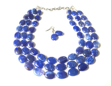 Load image into Gallery viewer, Royal Blue Chunky Statement Necklace, blue bib necklace, blue necklace, dark blue necklace, royal blue wedding, bridesmaid necklace