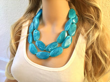 Load image into Gallery viewer, Ocean Blue Necklace, Double Strand Statement Jewelry, Caribbean Chunky bib bridesmaid, everyday bridesmaid jewelry turquoise teal