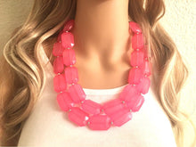 Load image into Gallery viewer, Bubblegum Pink Statement Necklace - Chunky Jewelry Big Beaded Double Strand Necklace Bib Preppy Jewelry