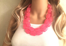 Load image into Gallery viewer, Bubblegum Pink Statement Necklace - Chunky Jewelry Big Beaded Double Strand Necklace Bib Preppy Jewelry