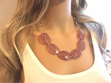 Load image into Gallery viewer, Bubble Pink Statement Necklace & earring set, pink jewelry, Your Choice of GOLD or SILVER, pink bib chunky necklace, dark pink magenta jewel