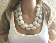 Load image into Gallery viewer, Creamy White Chunky Statement Necklace, Big beaded jewelry, Double Strand Statement Necklace, Bib necklace, white bridesmaid wedding