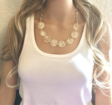 Load image into Gallery viewer, Champagne Statement Necklace, tan jewelry, Your Choice of GOLD or SILVER, champagne bib chunky necklace, light brown round necklace