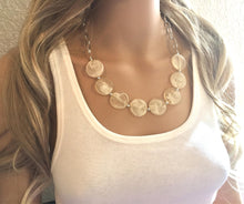 Load image into Gallery viewer, Champagne Statement Necklace, tan jewelry, Your Choice of GOLD or SILVER, champagne bib chunky necklace, light brown round necklace