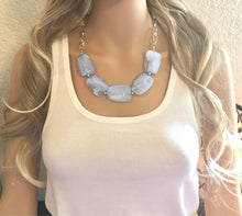 Load image into Gallery viewer, Periwinkle Statement Necklace & Earrings, purple jewelry, Your Choice of GOLD or SILVER, blue bib chunky necklace, lavender necklace purple