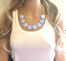 Load image into Gallery viewer, Periwinkle Statement Necklace & Earrings, purple jewelry, Your Choice of GOLD or SILVER, blue bib chunky necklace, lavender necklace purple