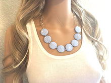 Load image into Gallery viewer, Periwinkle Statement Necklace & Earrings, purple jewelry, Your Choice of GOLD or SILVER, blue bib chunky necklace, lavender necklace purple