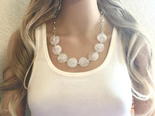 Load image into Gallery viewer, White Statement Necklace & Earring Set, white jewelry, Your Choice of GOLD or SILVER, creamy white bib chunky necklace, cream necklace