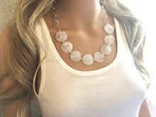 Load image into Gallery viewer, White Statement Necklace & Earring Set, white jewelry, Your Choice of GOLD or SILVER, creamy white bib chunky necklace, cream necklace